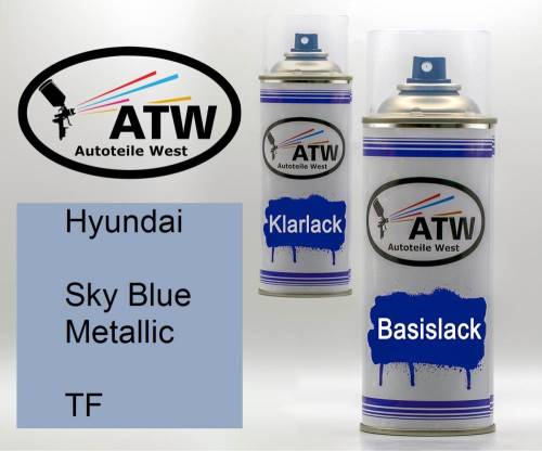 Hyundai, Sky Blue Metallic, TF: 400ml Sprühdose + 400ml Klarlack - Set, von ATW Autoteile West.